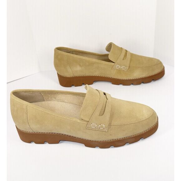 Vionic Cheryl Penny Loafer Tan Suede Lug Sole Comfort Chunky Classic 12W Wide - Picture 13 of 16